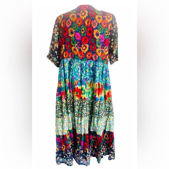 La Cera Dress tiered daisy floral patchwork gauze festive comfy women’s S - Picture 5 of 5